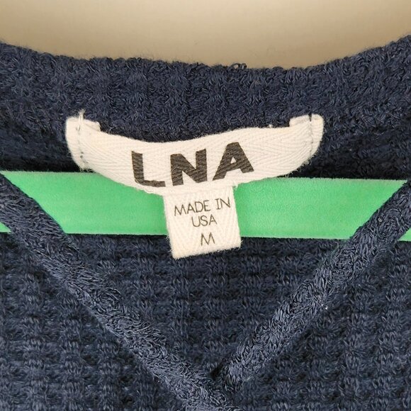 LNA Revolve Cross Strap Waffle Knit Long Sleeve Thermal Sweater Top Navy Blue M - Picture 3 of 8